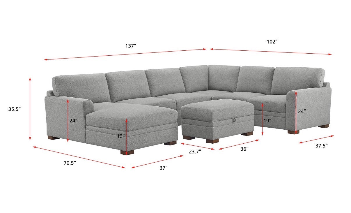 3 Piece Sectional with Storage Ottoman