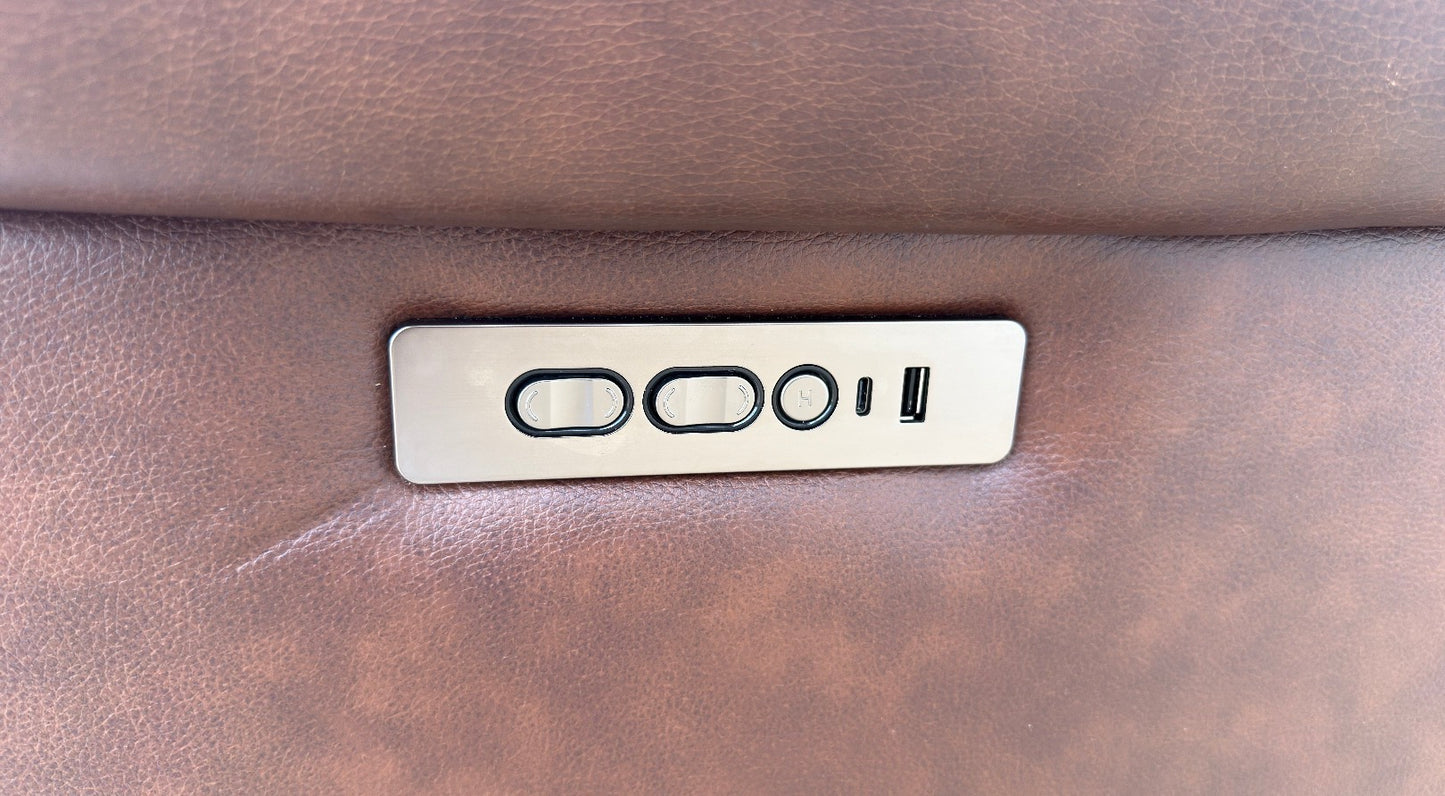 Brown Leather Power Recliner Sectional