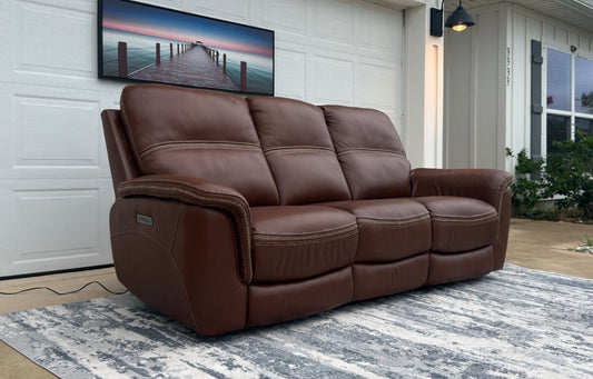 Brown Leather Power Recliner With Head Tilt