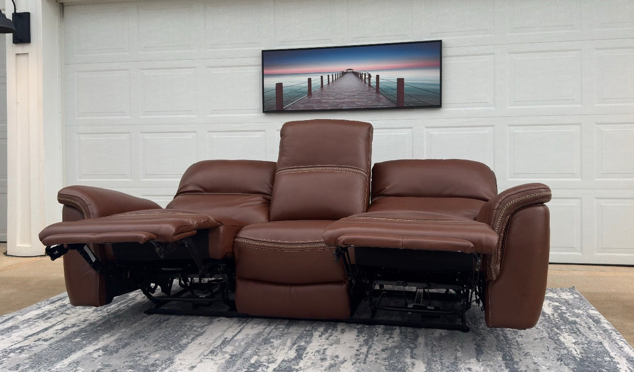 Brown Leather Power Recliner With Head Tilt