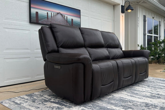 Dark Brown Leather Power Recliner With Head Tilt