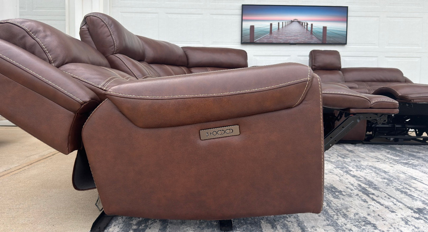 Brown Leather Power Recliner Sectional