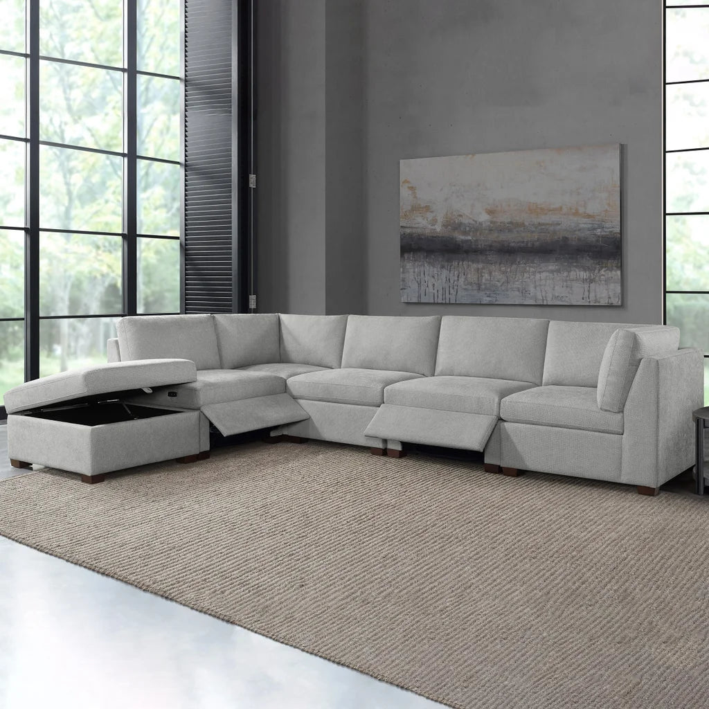 Gray 6-piece Fabric Modular Power Sectional