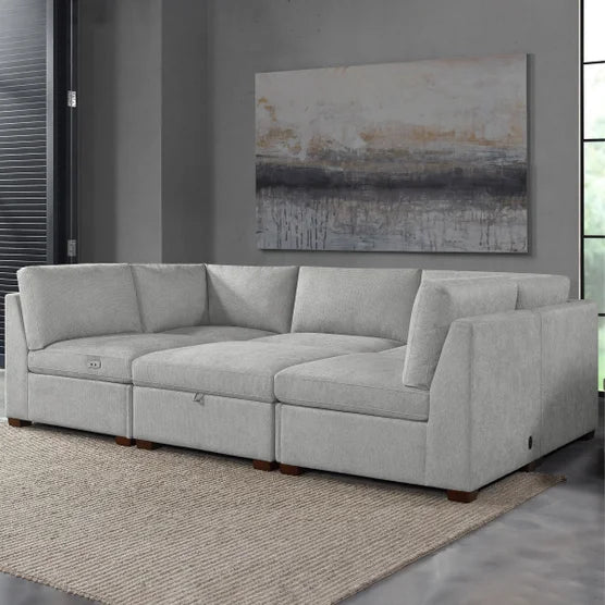 Gray 6-piece Fabric Modular Power Sectional