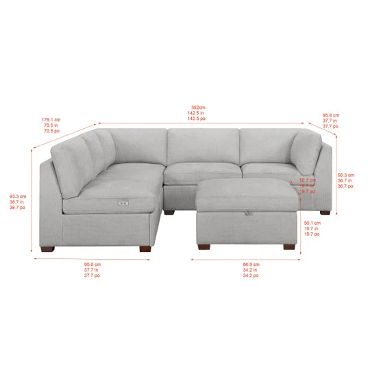 Gray 6-piece Fabric Modular Power Sectional