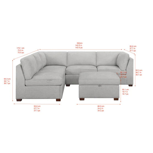 6-piece Fabric Modular Power Sectional