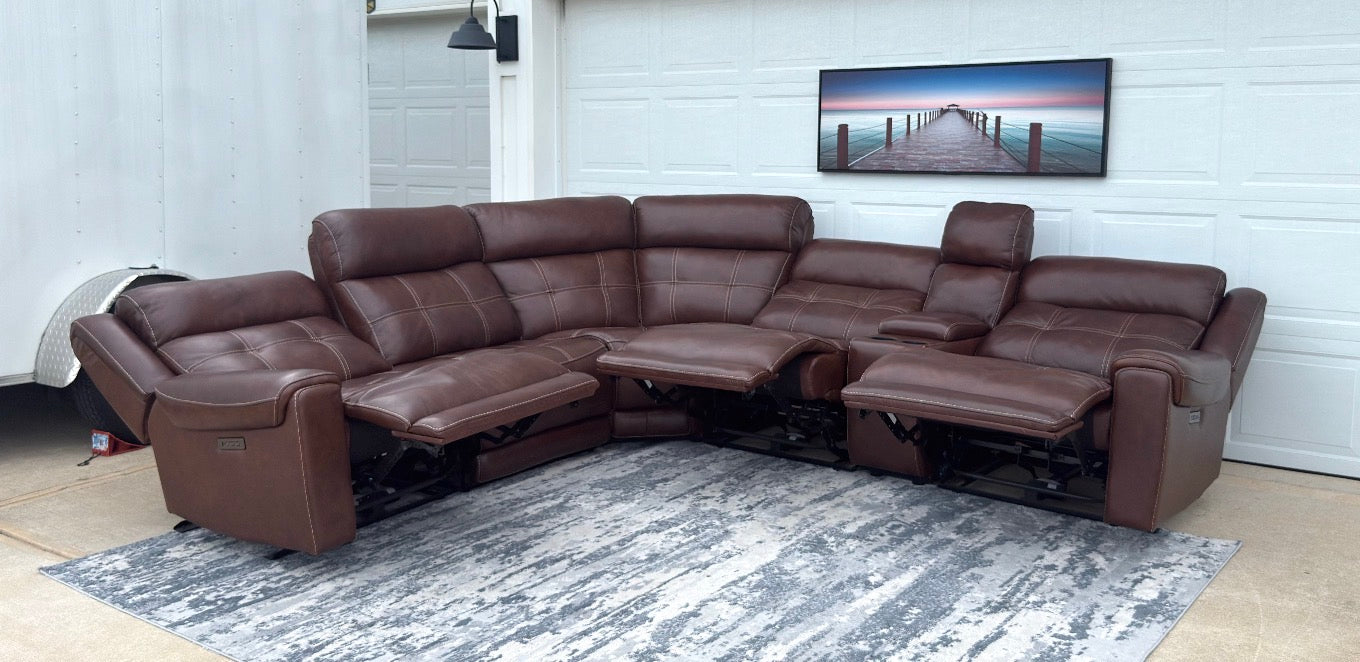 Brown Leather Power Recliner Sectional