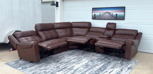Brown Leather Power Recliner Sectional