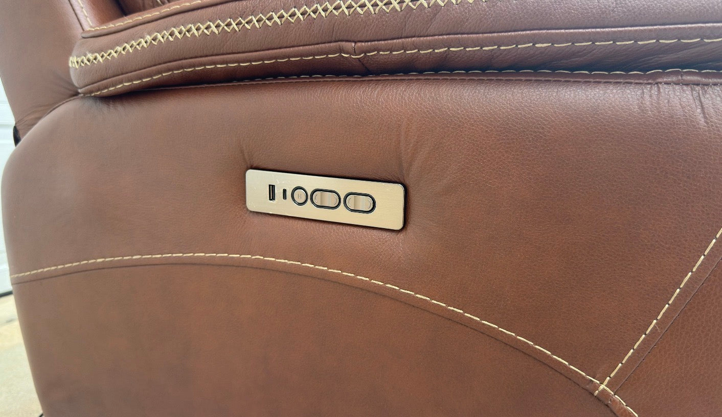 Brown Leather Power Recliner With Head Tilt
