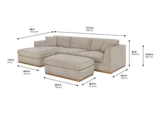 Henredon Caley Reversible Sofa Chaise with Ottoman