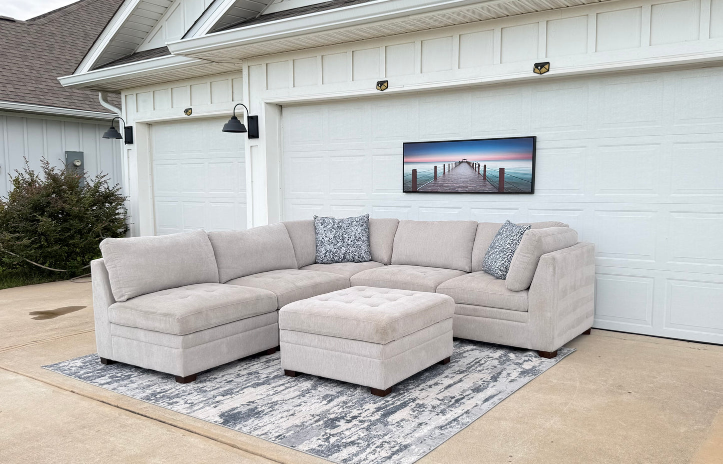 Beige 6 Piece Modular Sectional with Storage Ottoman