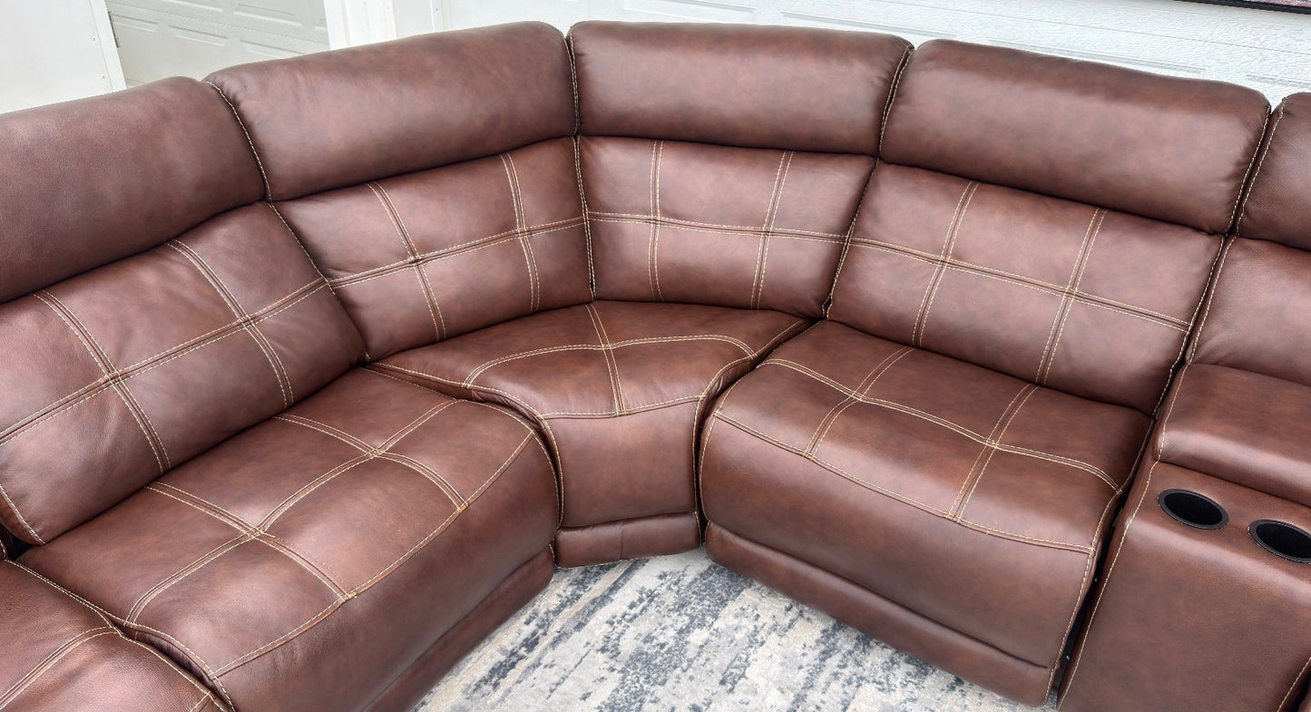 Brown Leather Power Recliner Sectional