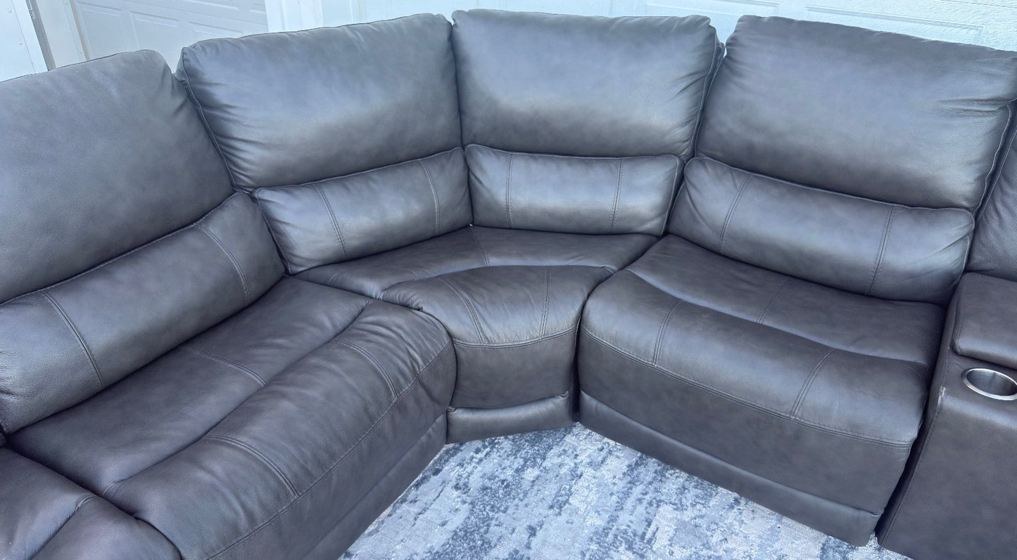 Gray Leather Power Sectional