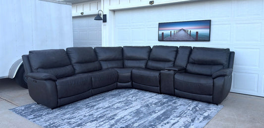Gray Leather Power Sectional