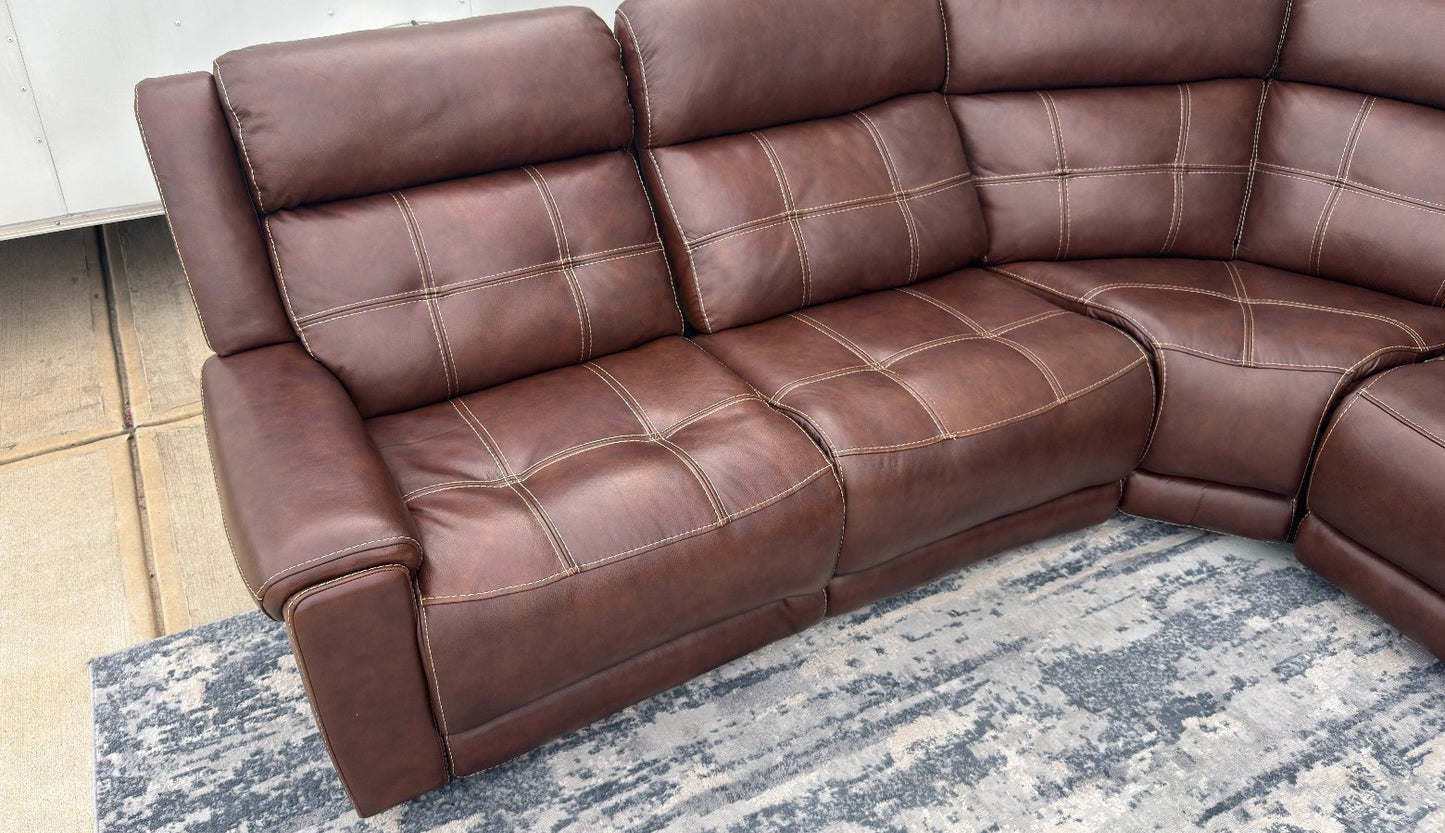 Brown Leather Power Recliner Sectional