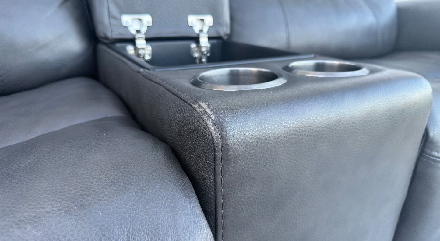Gray Leather Power Sectional