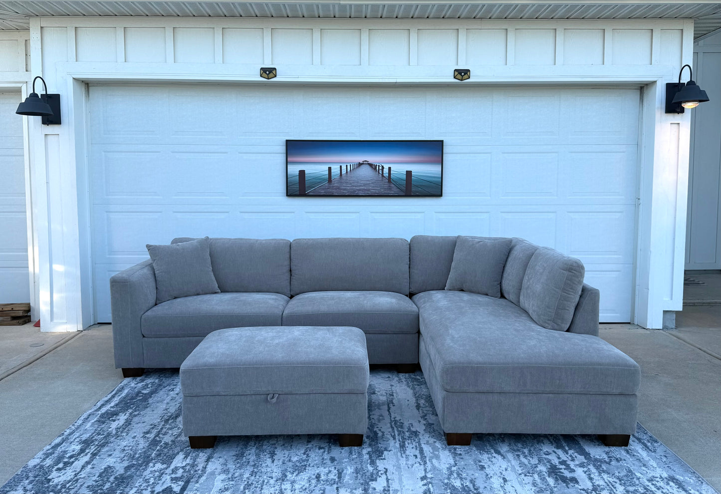 Grey 3 Piece Sectional with storage Ottoman