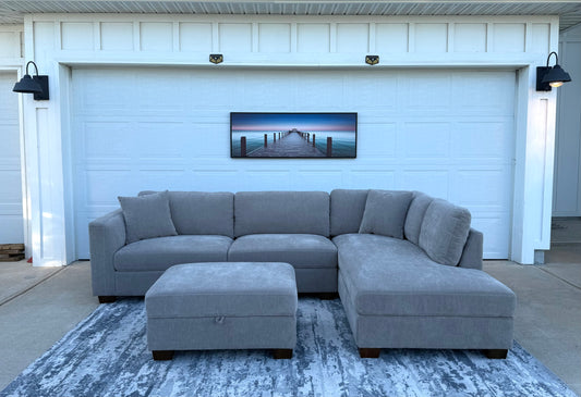 Grey 3 Piece Sectional with storage Ottoman