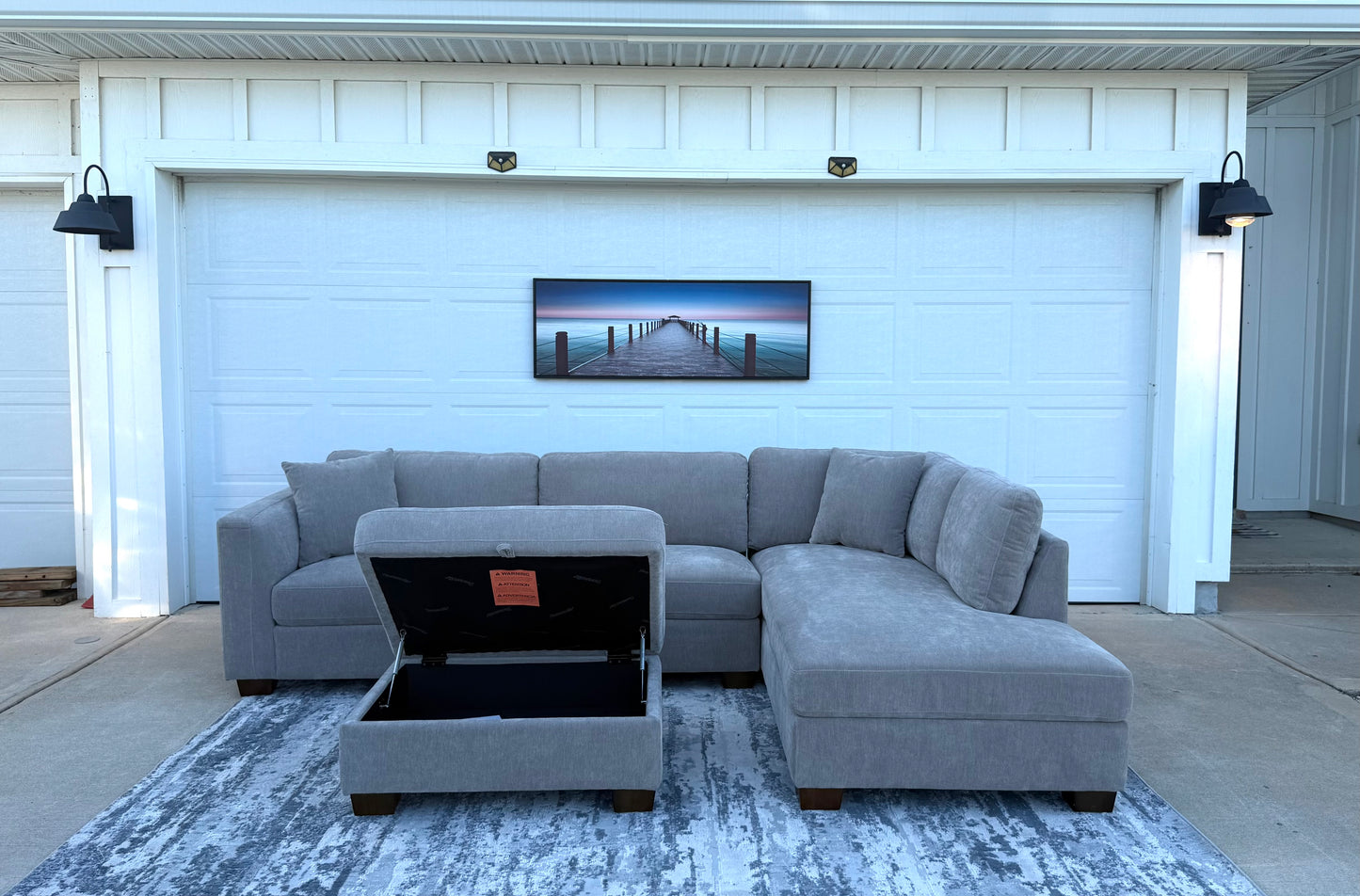 Grey 3 Piece Sectional with storage Ottoman