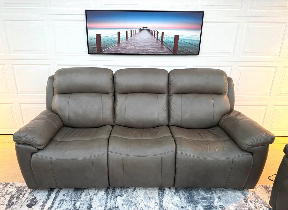 Grey 3-piece Top-grain Leather Triple Power Motion Living Room Set