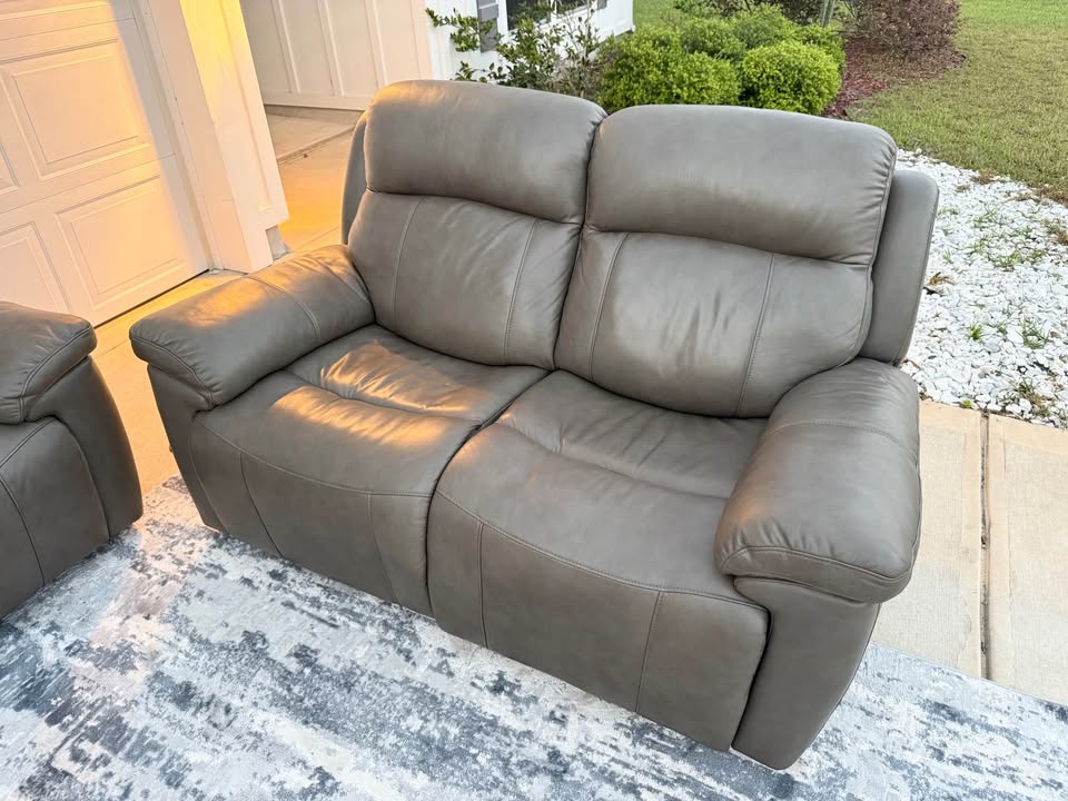 Grey 3-piece Top-grain Leather Triple Power Motion Living Room Set