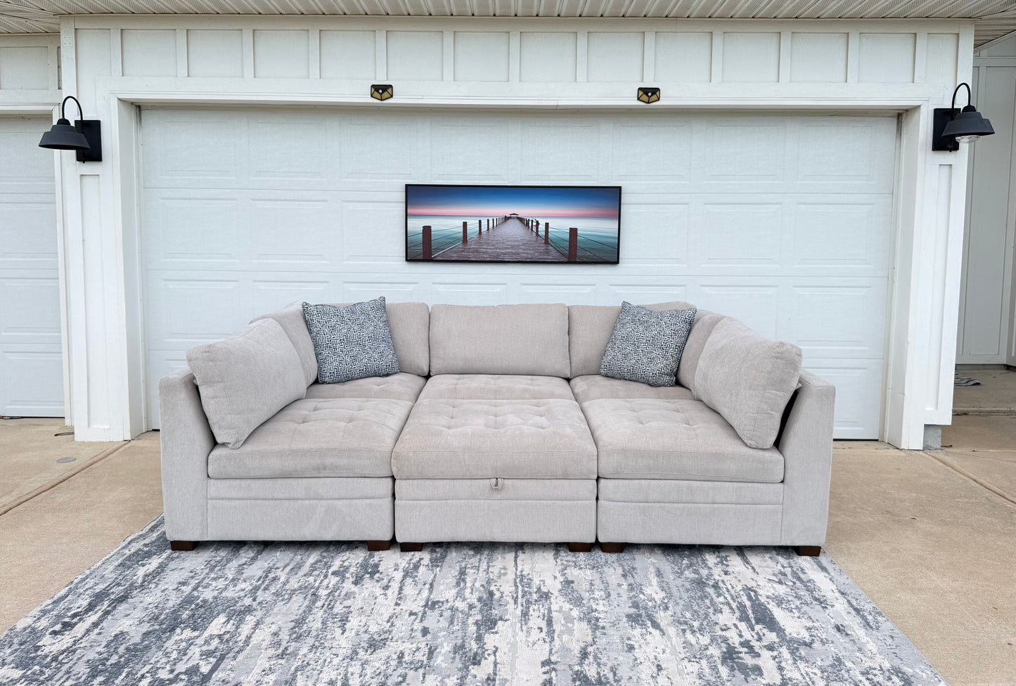 Beige 6 Piece Modular Sectional with Storage Ottoman