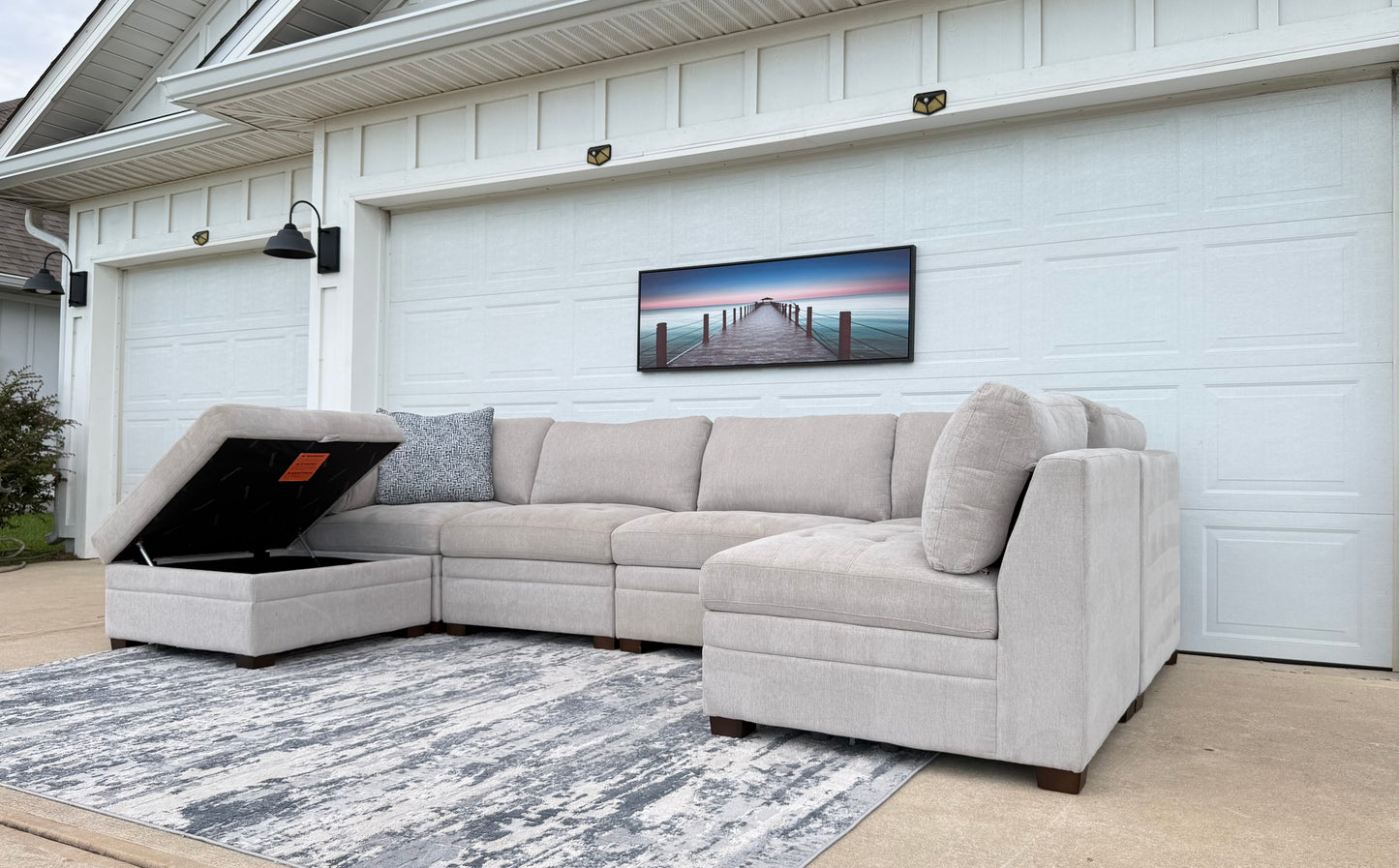 Beige 6 Piece Modular Sectional with Storage Ottoman