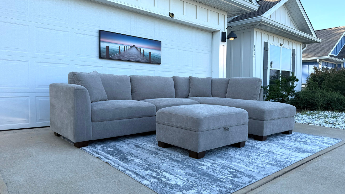 Grey 3 Piece Sectional with storage Ottoman