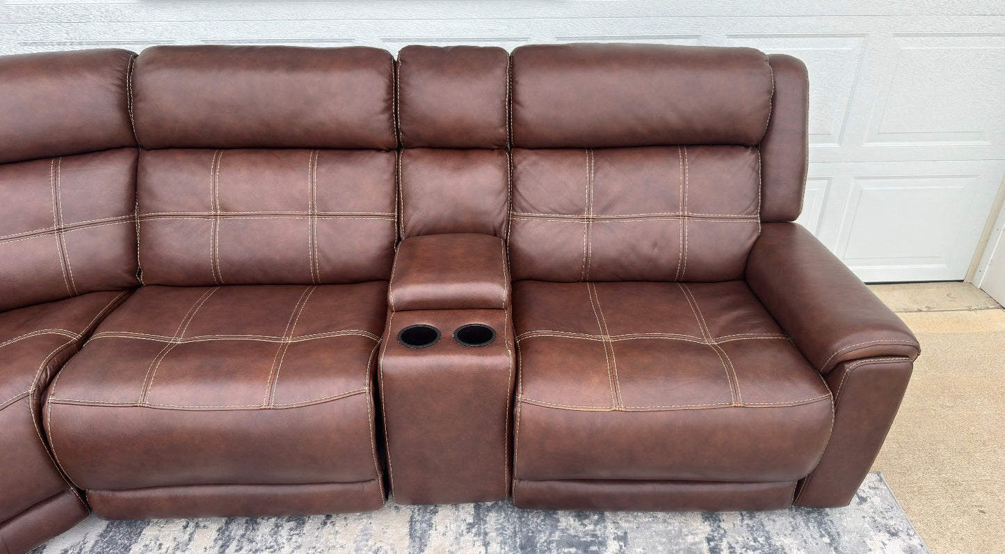 Brown Leather Power Recliner Sectional