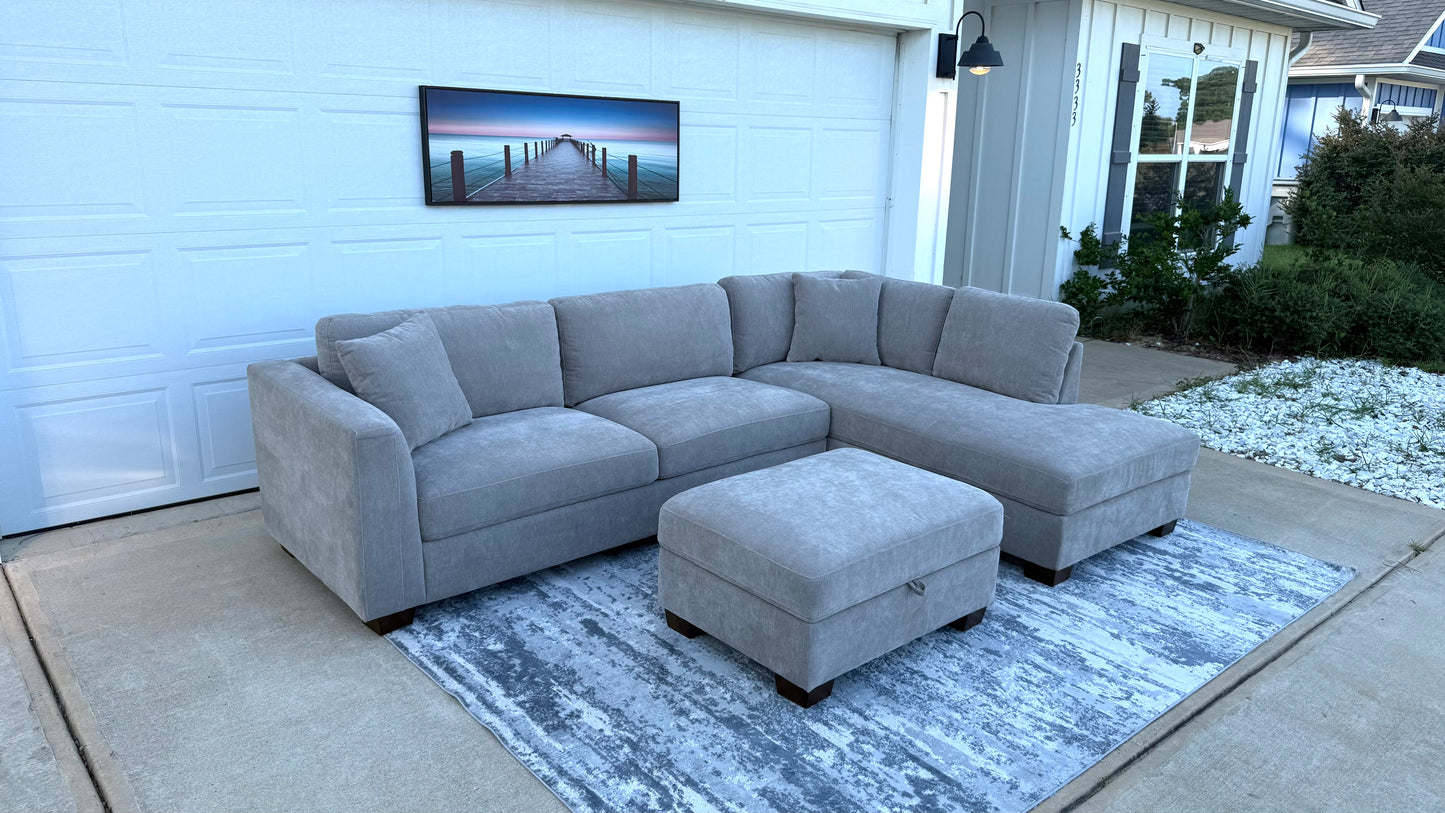 Grey 3 Piece Sectional with storage Ottoman