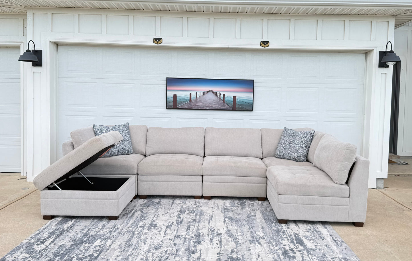 Beige 6 Piece Modular Sectional with Storage Ottoman