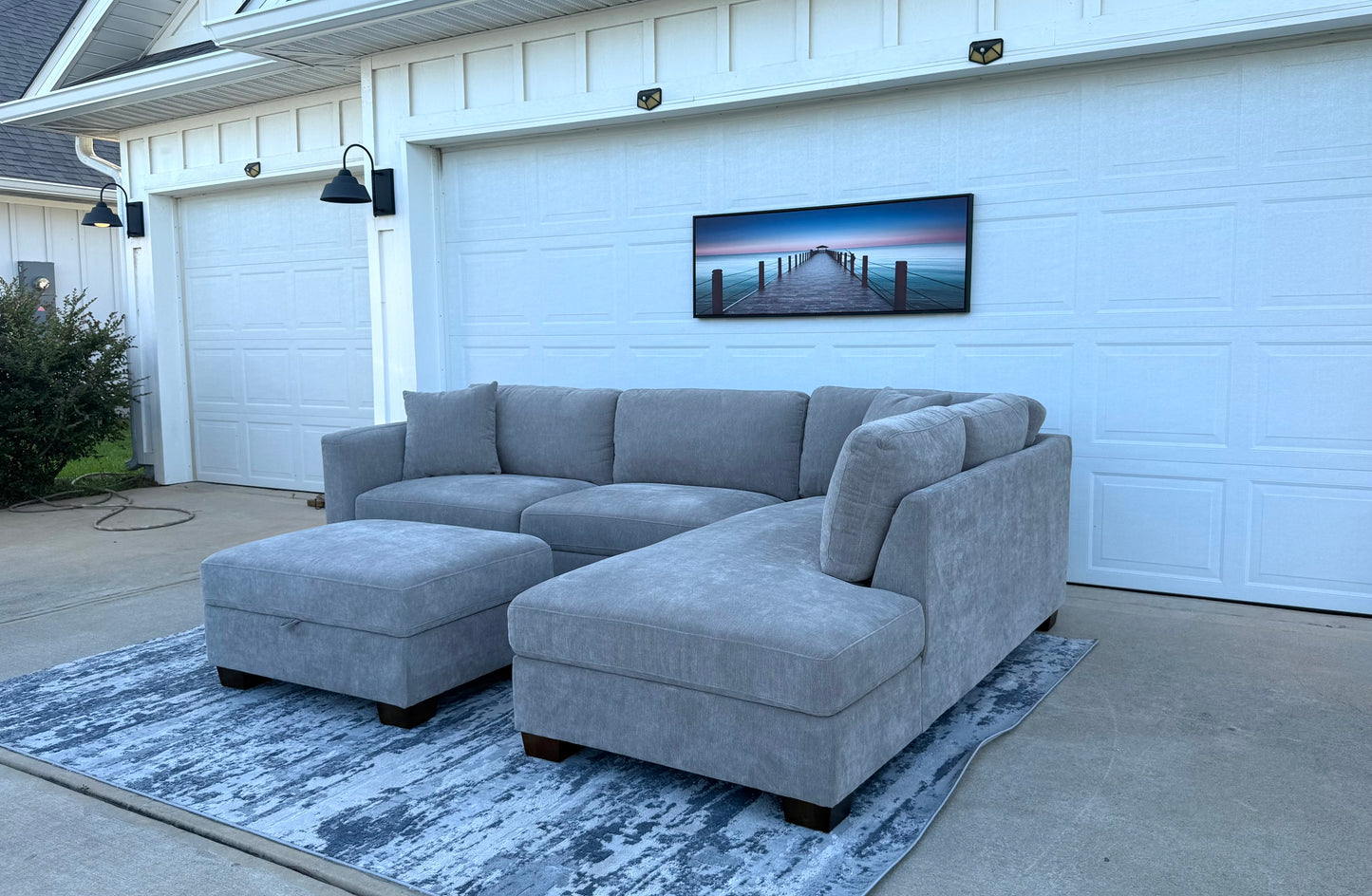 Grey 3 Piece Sectional with storage Ottoman