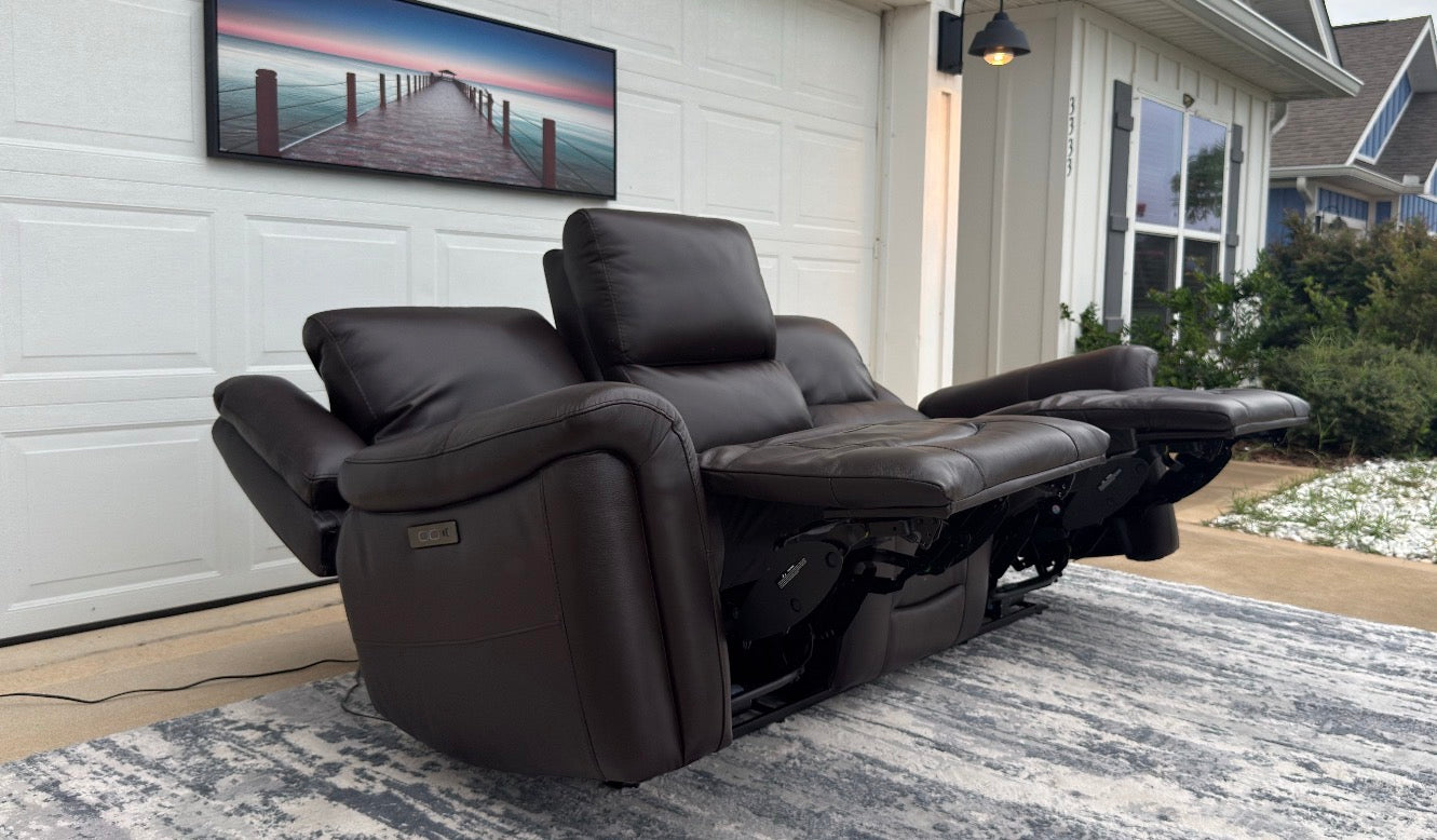 Dark Brown Leather Power Recliner With Head Tilt