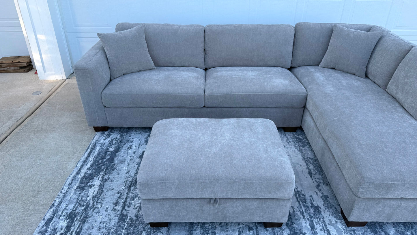Grey 3 Piece Sectional with storage Ottoman