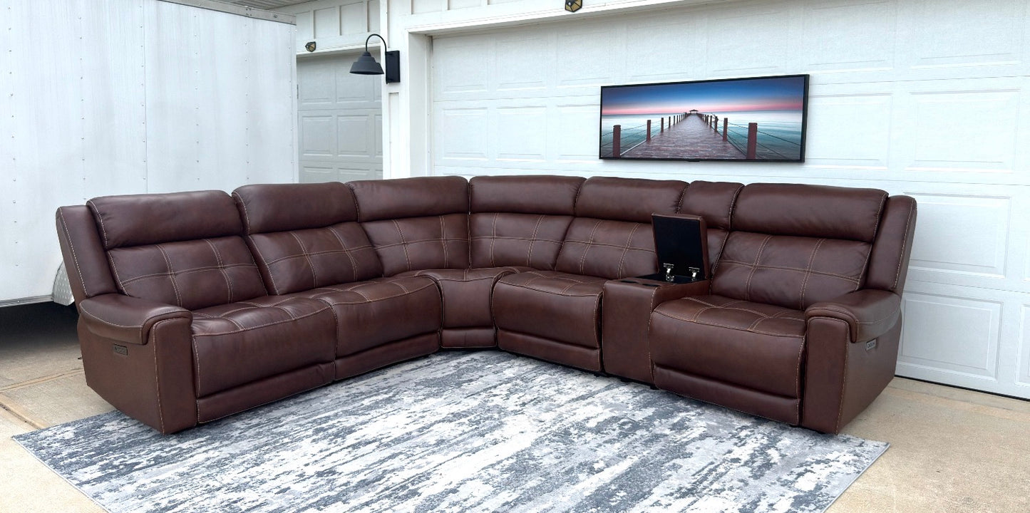 Brown Leather Power Recliner Sectional