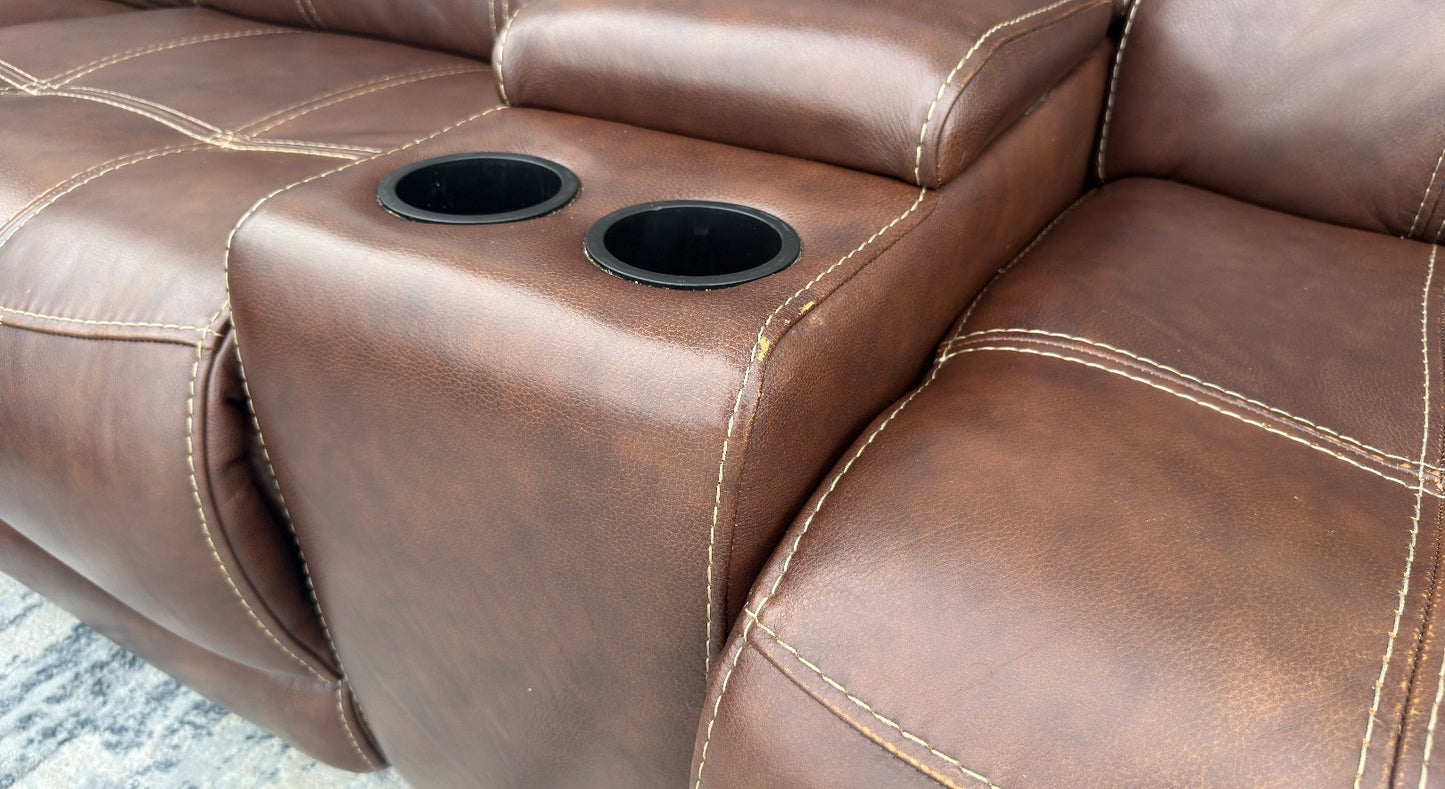 Brown Leather Power Recliner Sectional