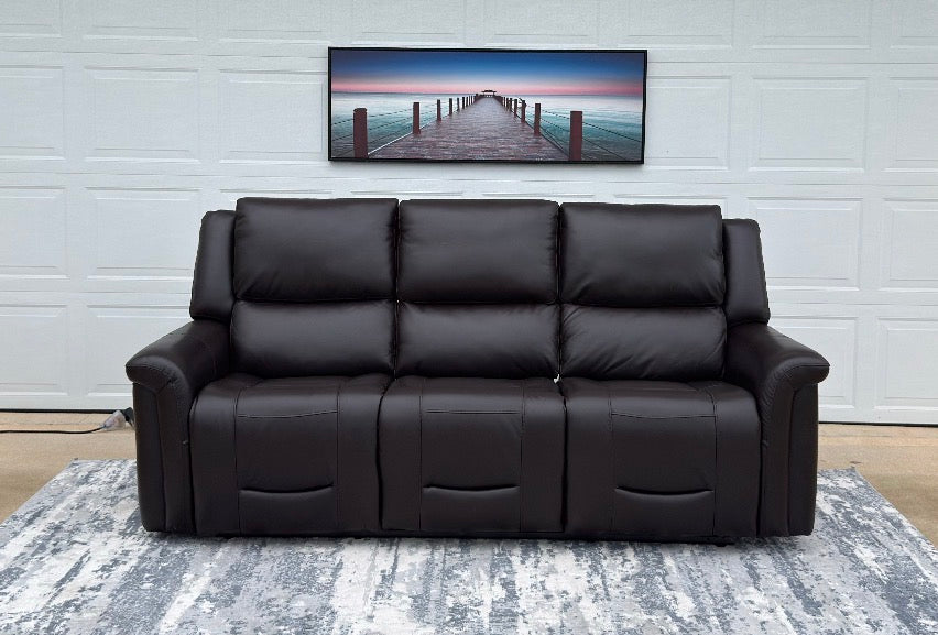 Dark Brown Leather Power Recliner With Head Tilt
