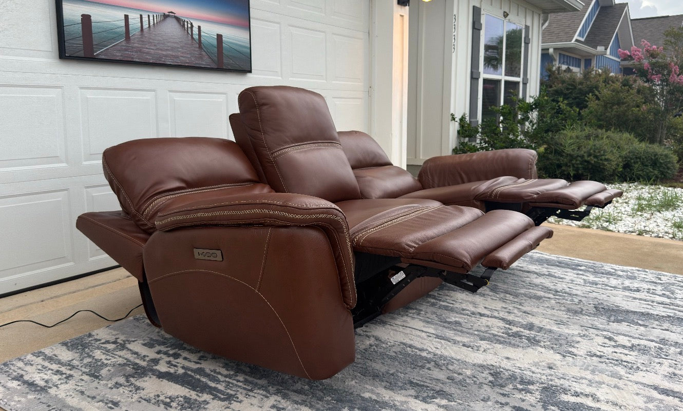Brown Leather Power Recliner With Head Tilt