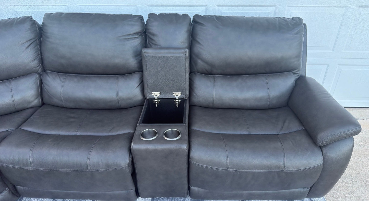Gray Leather Power Sectional