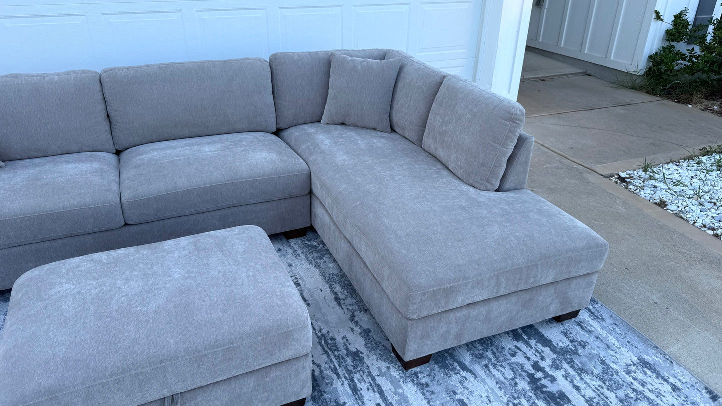 Grey 3 Piece Sectional with storage Ottoman