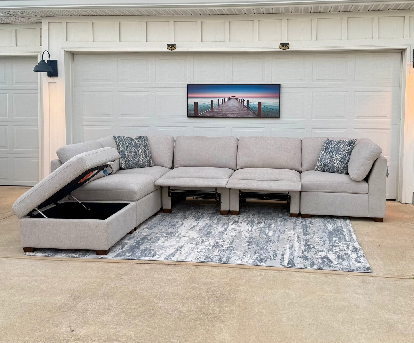 Gray 6-piece Fabric Modular Power Sectional
