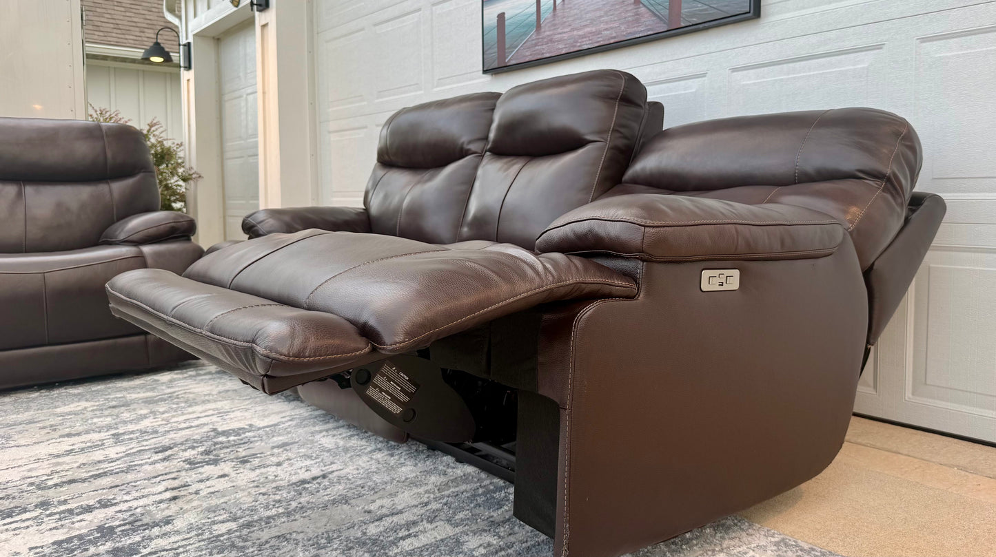 Brown Leather Power Reclining Sofa Set – With Power Head Tilt