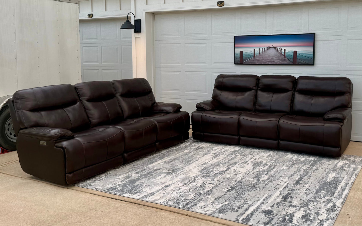 Brown Leather Power Reclining Sofa Set – With Power Head Tilt