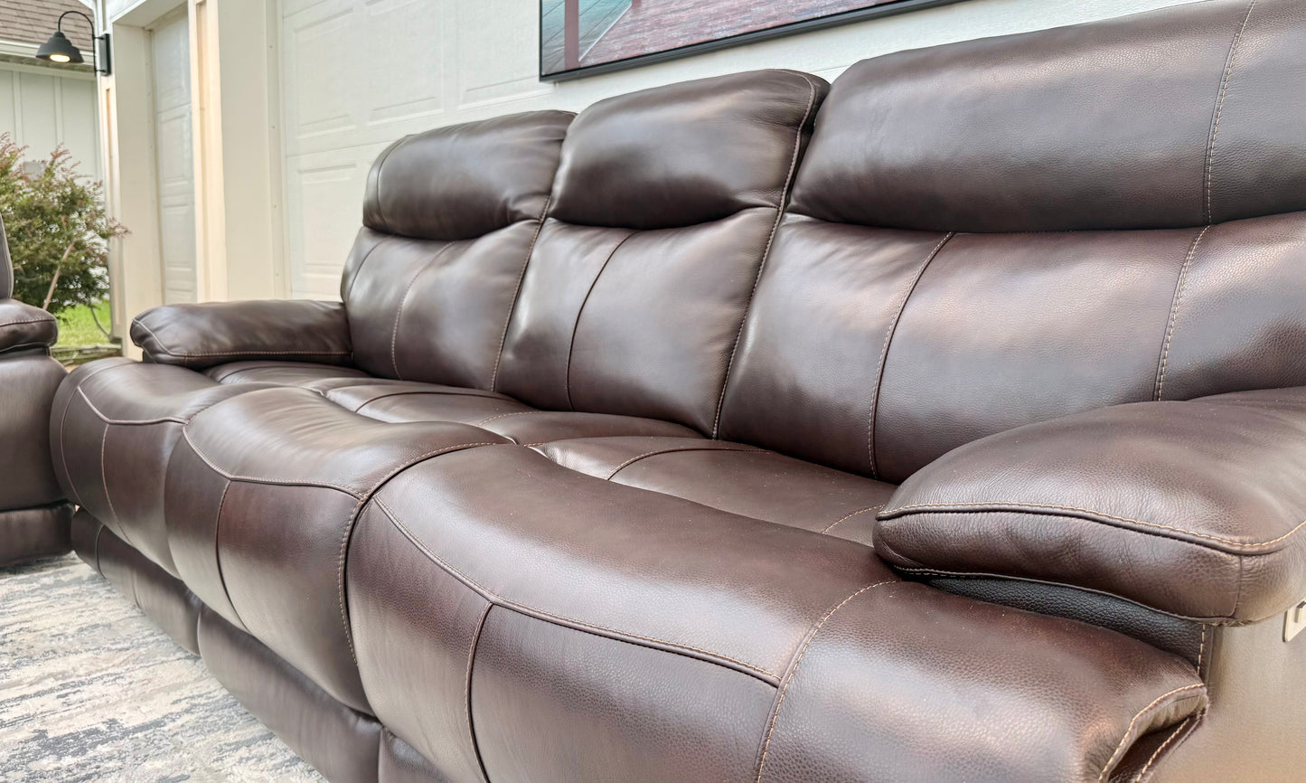 Brown Leather Power Reclining Sofa Set – With Power Head Tilt