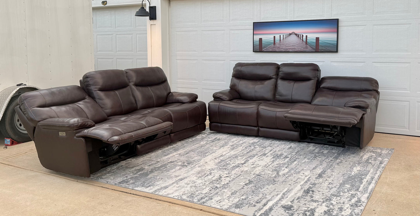 Brown Leather Power Reclining Sofa Set – With Power Head Tilt