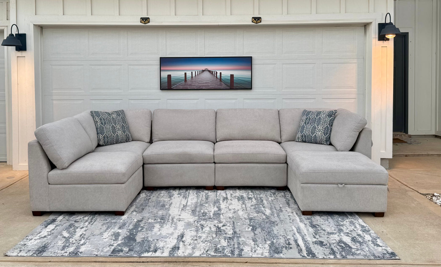 Gray 6-piece Fabric Modular Power Sectional
