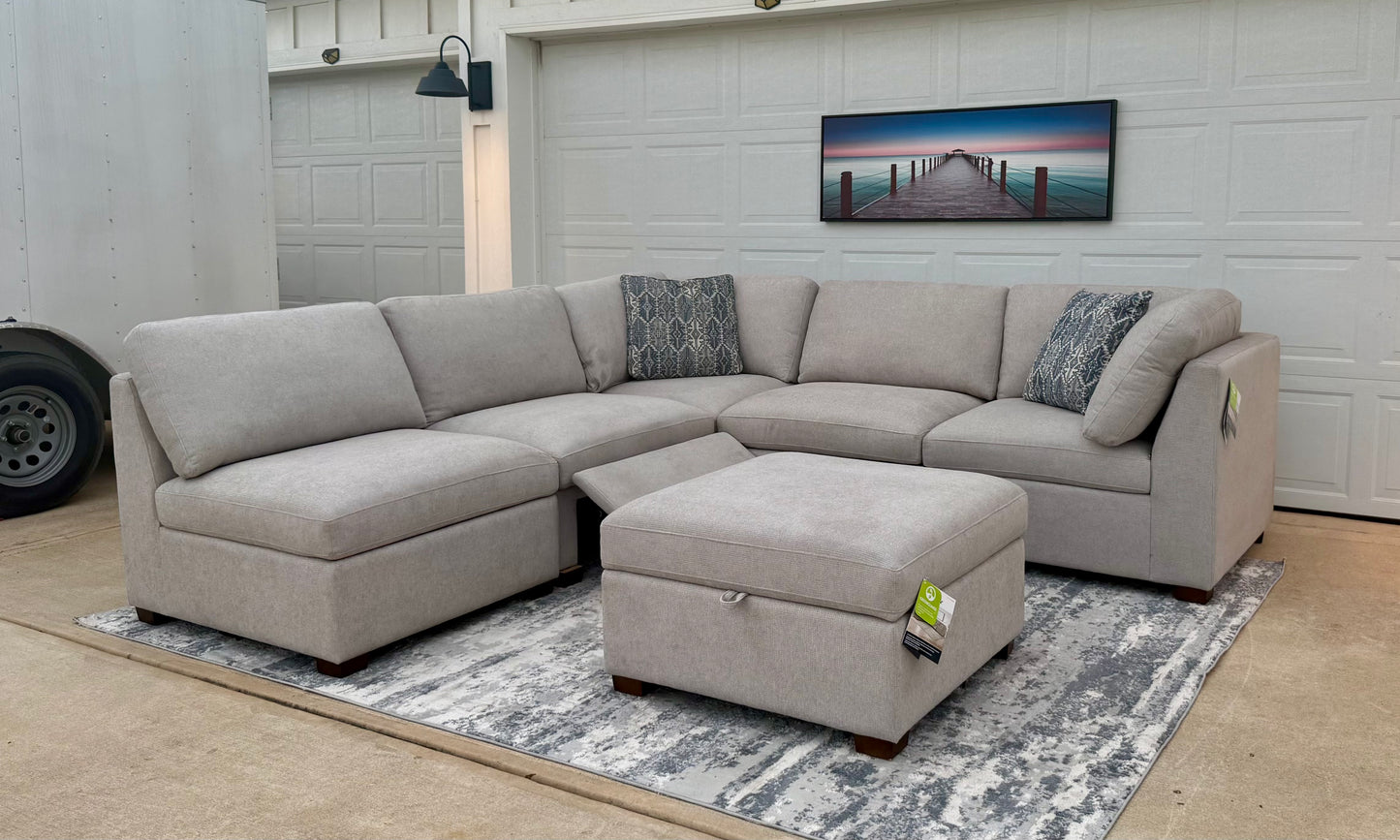 Gray 6-piece Fabric Modular Power Sectional