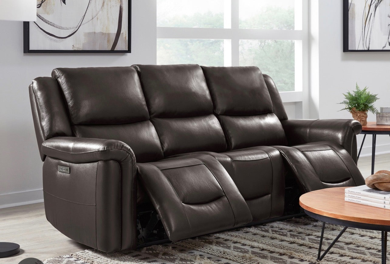 Set of Two Dark Brown Power Recliner Sofas With Head Tilt