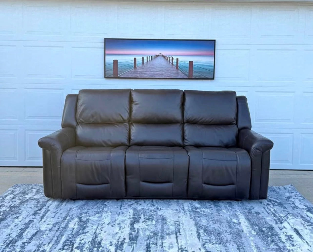 Set of Two Dark Brown Power Recliner Sofas With Head Tilt