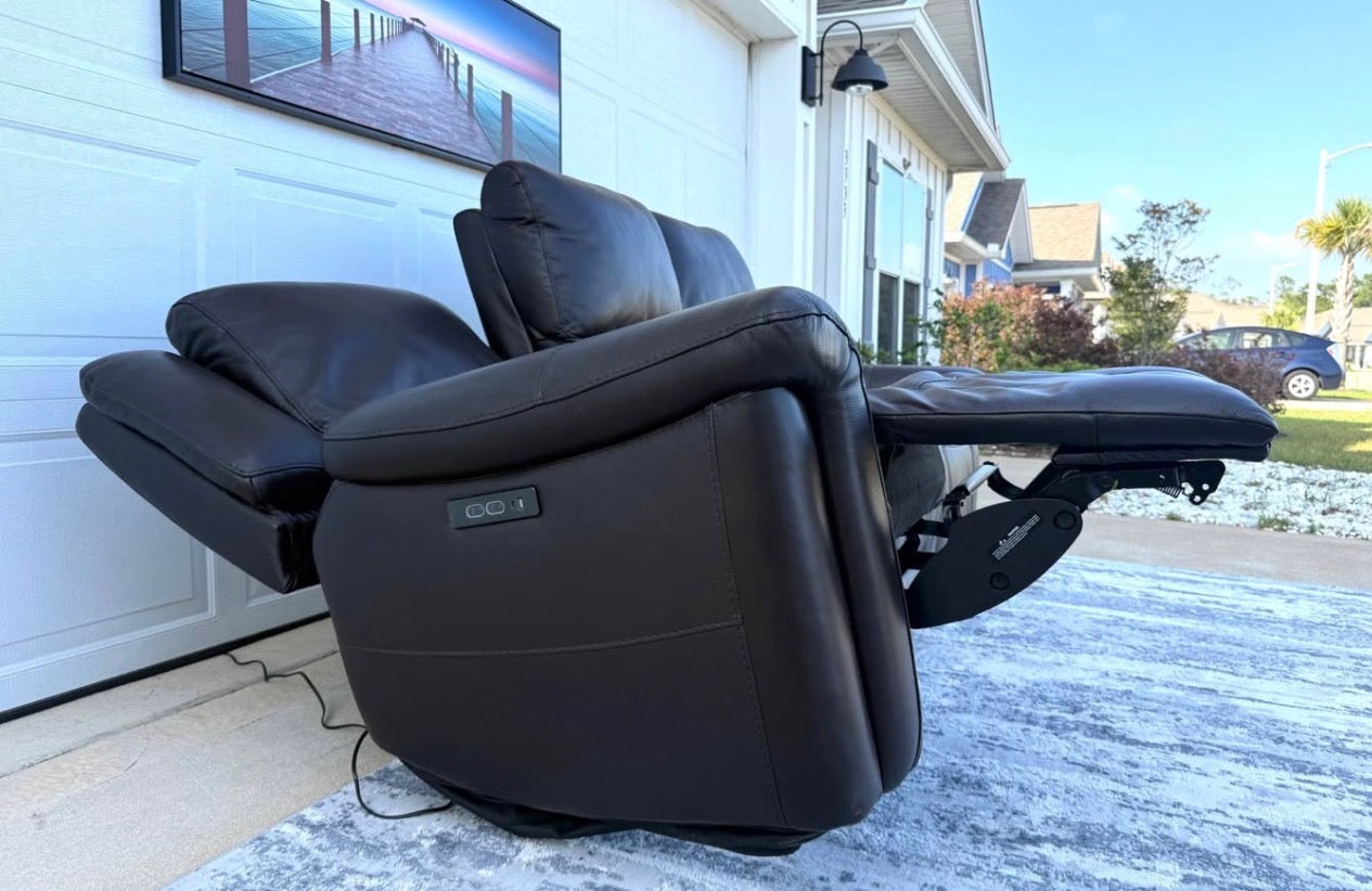 Set of Two Dark Brown Power Recliner Sofas With Head Tilt